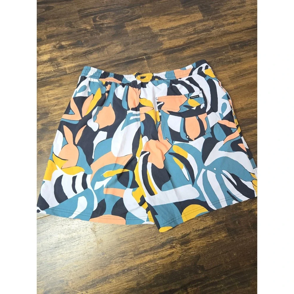 Quiksilver Mens‎ XXL Tropical Leaf Print Swim Trunks Blue Orange Board Shorts